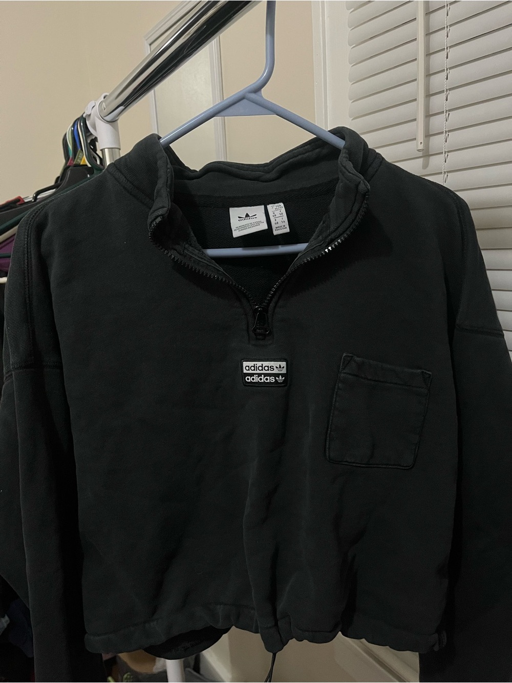 adidas Black V-Neck Half-Zip Sweatshirt with Chest Pocket